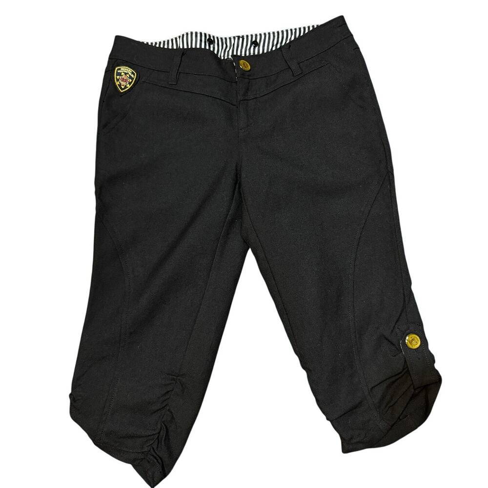 Vintage Ochirly Y2K Low Rise Black Capri Pants Gold Accent Hardware PL